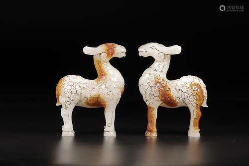 HETIAN JADE DEER ORNAMENT IN PAIR