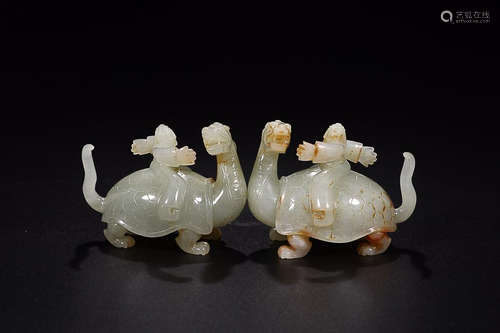 HETIAN JADE DRAGON-TURTLE IN PAIR