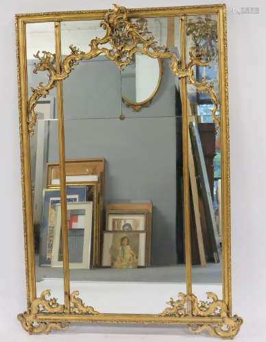Antique Continental Giltwood Panel Mirror.