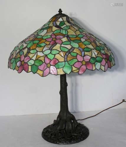 HANDEL. Bronze Tree Form Table Lamp And Shade.