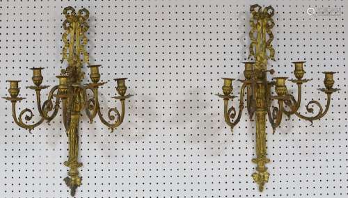 Pair Or Antique Gilt Bronze Sconces