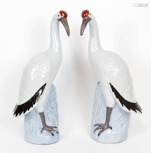 Pair of Porcelain Cranes Marked 