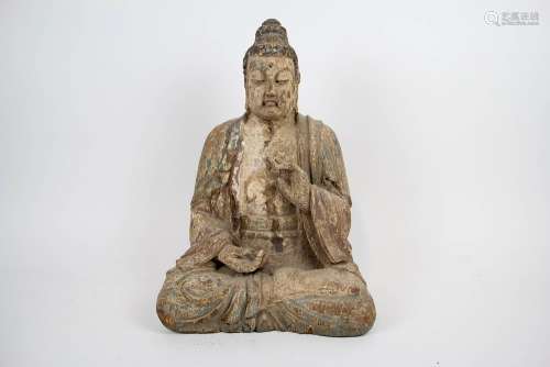 A Polychrome and Wood Buddha.