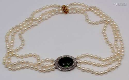 JEWELRY. Tourmaline, Diamond, and Pearl Necklace.