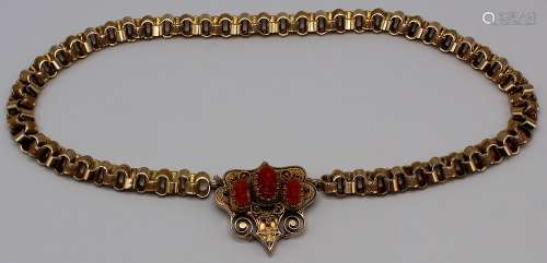 JEWELRY. Victorian 14kt Gold, Coral and Enamel