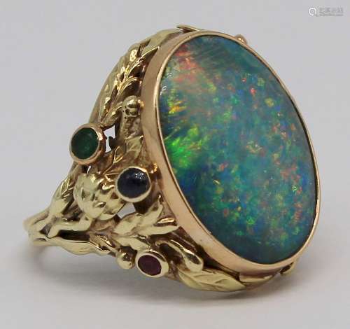 JEWELRY. 14kt Gold, Opal and Colored Gem Ring.