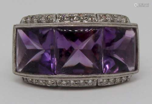 JEWELRY. 18kt Gold Amethyst and Diamond Ring.