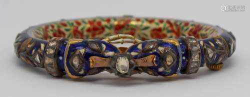 JEWELRY. Indian Mughal Diamond and Enamel Bracelet