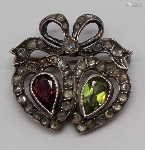 JEWELRY. Victorian Twin Hearts Diamond Brooch.