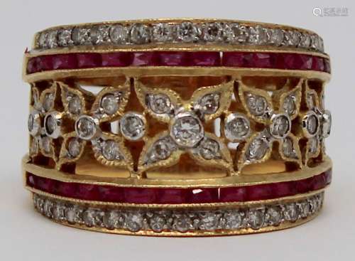 JEWELRY. 18kt Gold, Ruby, and Diamond Ring.