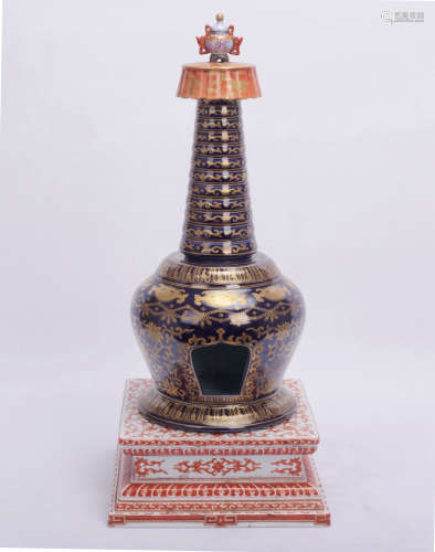 A Chinese Blue Glazed Porcelain Buddha Tower