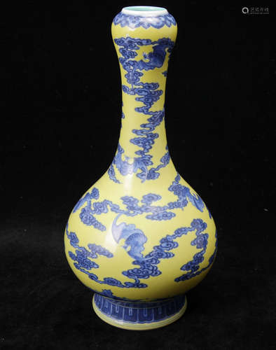 A Chinese Yellow Glazed Blue and White Porcelain Vase