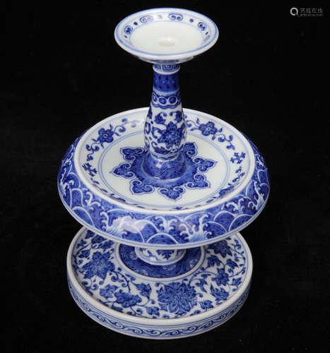 A Chinese Blue and White Porcelain Candle Holder