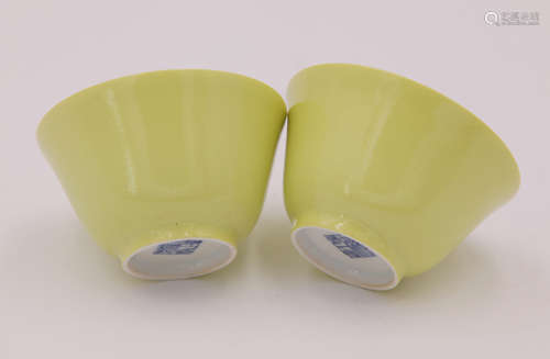 A Pair of Chinese Yellow Glazed Porcelain Cups