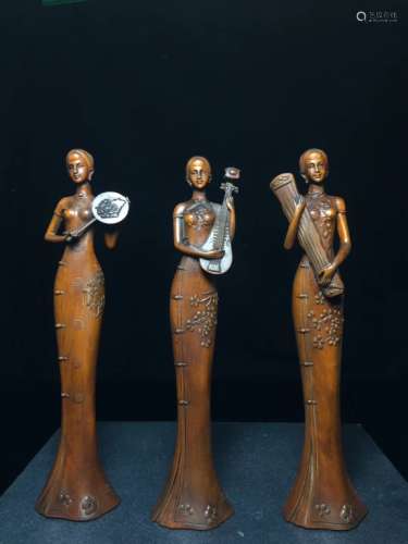 3 Chinese Huangyang Wood Carved Musicians