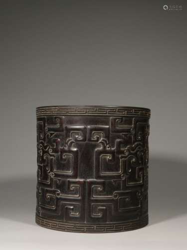 Republican Chinese Zitan Wood Carved Brushpot