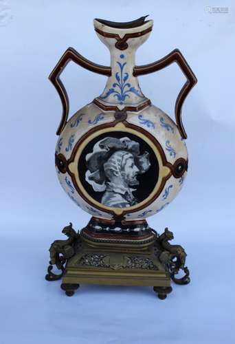 French Porcelain VAse w Bronze Base,19th.C