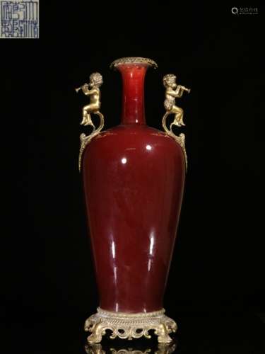 Republican Chinese Red Glazed Vase w Red Seals