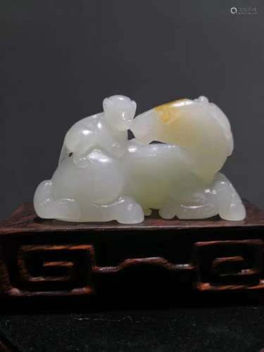 Qing Chinese Hetian White Jade Carved Monkey Ride