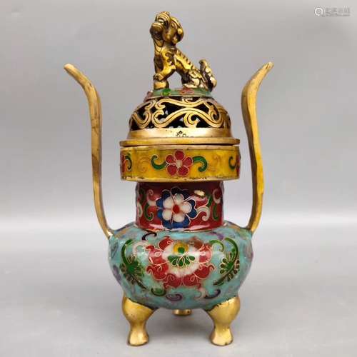 Chinese Cloisonne Cover Tripod Censer