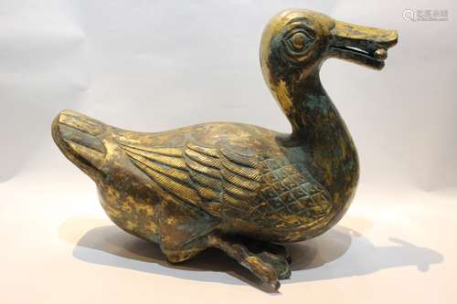 Chinese Gilt Bronze Duck