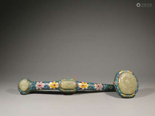 Chinese Cloisonne Ruyi w Jade