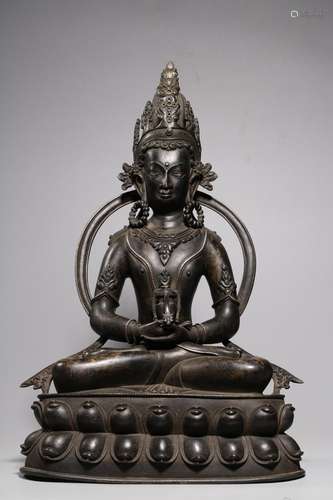 Chinese Bronze Buddha Inlaid Silver