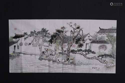 Chinese Ink Color Painting, Country Scene