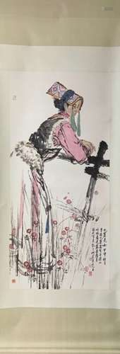 Chinese Ink Color Scroll Painting, Signed and Seal