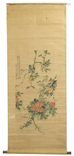 Chinese watercolor Scroll Painting, Birds&Trees