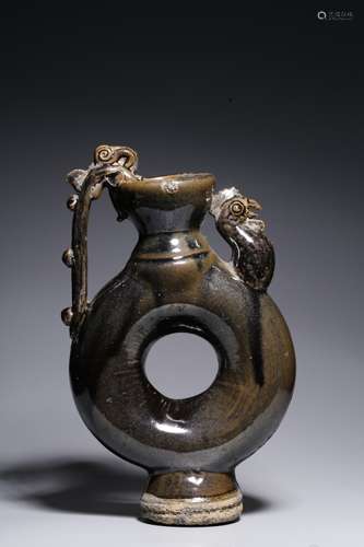 Chinese Cizhou Ware Winepot w Chicken Head Handle