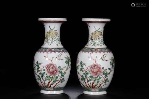 Pair of Republican Chinese Famille Rose Vases