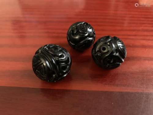 Three Chinese Wood Beads