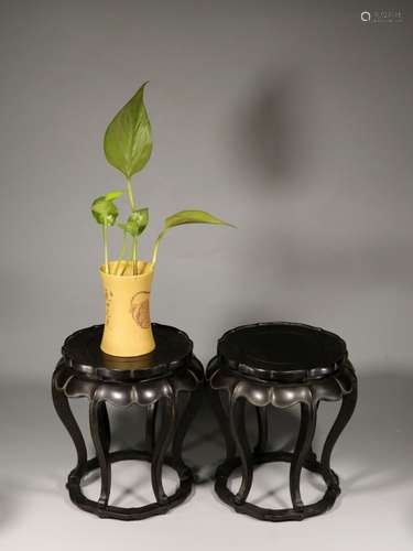 Pair of Chinese Zitan Wood Stool