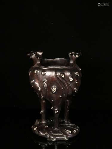 Chinese Zitan Wood Hand Carved Tripod Burner