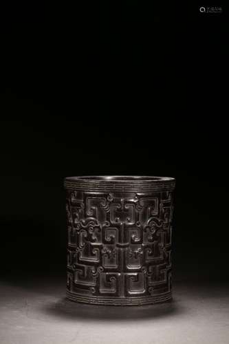 Chinese Zitan Wood Carved Brushpot