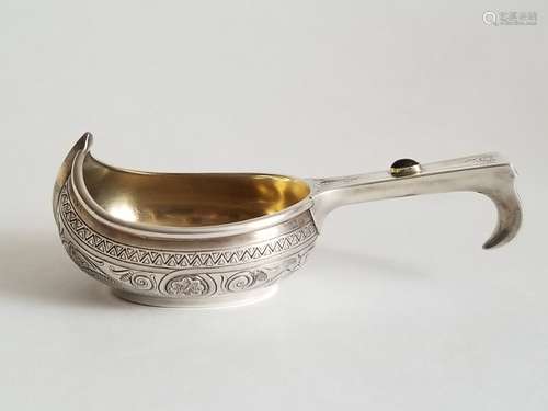 19C Russian Gilt Silver Engraved Kovsh