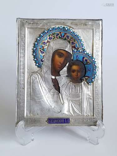 19C Russian Silver Enamel Icon