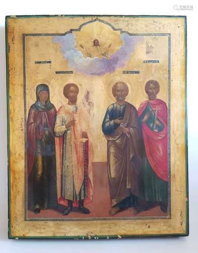 19C Antique Russian Orthodox Icon Four Saints