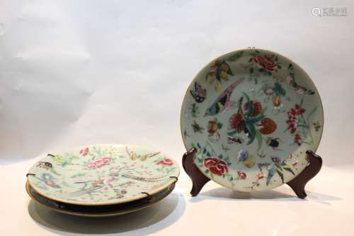 3 Chinese Famille Rose Plates , Mark