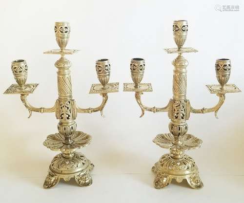 19th.C Antique Pair of Gilt Bronze Candelabras