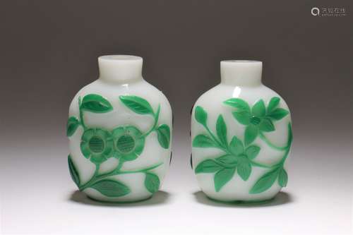 Two Chinese White Peking Glass Snuff Bottle