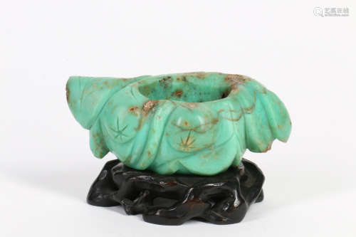 A Chinese Turquoise Water Pot with Stand