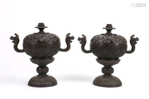 A Pair of Chinese Wood Incense Burner