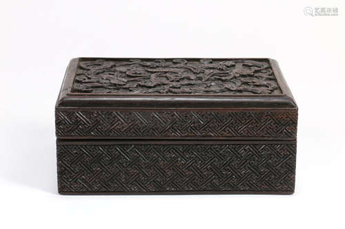 A Chinese Carved Hardwood Box with Cover