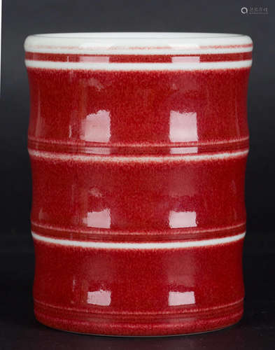 A Chinese Red Glazed Porcelain Brush Pot