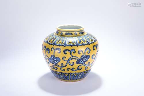 A Chinese Yellow Ground Blue and White Porcelain Jar