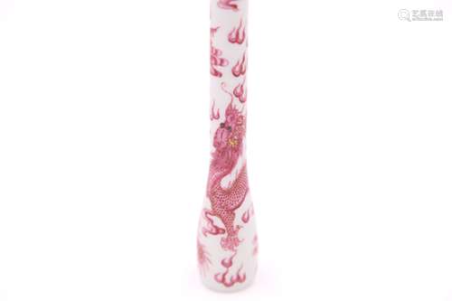 A Chinese Red Glazed Porcelain Brush Handle