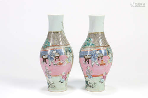 A Pair of Chinese Famille-Rose Porcelain Vases