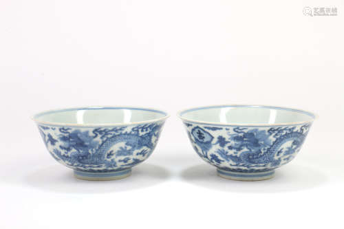 A Pair of Chines Blue and White Porcelain Bowls